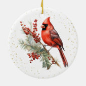 Rustieke Waterverf Winterkardinaal Holly Branch Keramisch Ornament (Achterkant)
