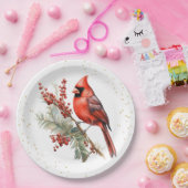 Rustieke Waterverf Winterkardinaal Holly Branch Papieren Bordje (Feest)