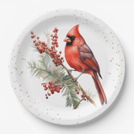 Rustieke Waterverf Winterkardinaal Holly Branch Papieren Bordje