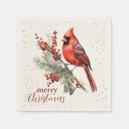 Rustieke Waterverf Winterkardinaal Holly Branch Servet