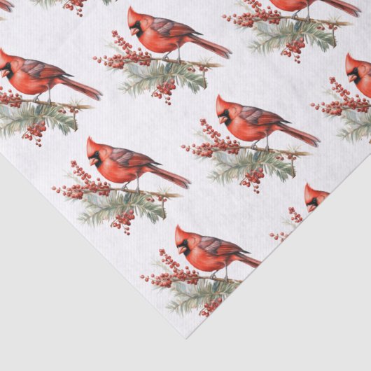 Rustieke Waterverf Winterkardinaal Holly Branch Tissuepapier (Detail)