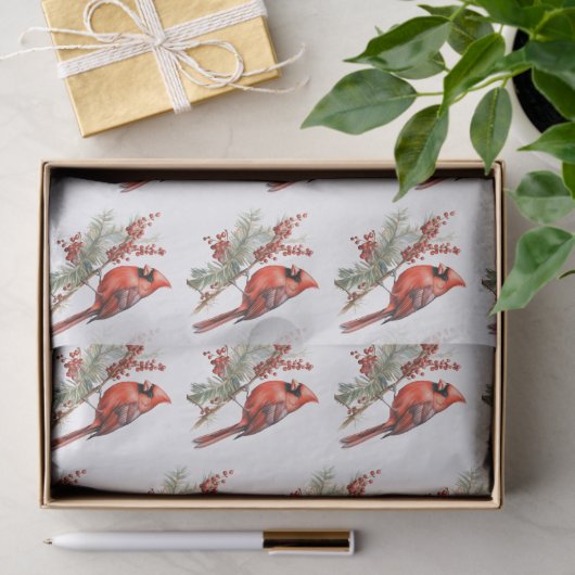 Rustieke Waterverf Winterkardinaal Holly Branch Tissuepapier (Geschenk)