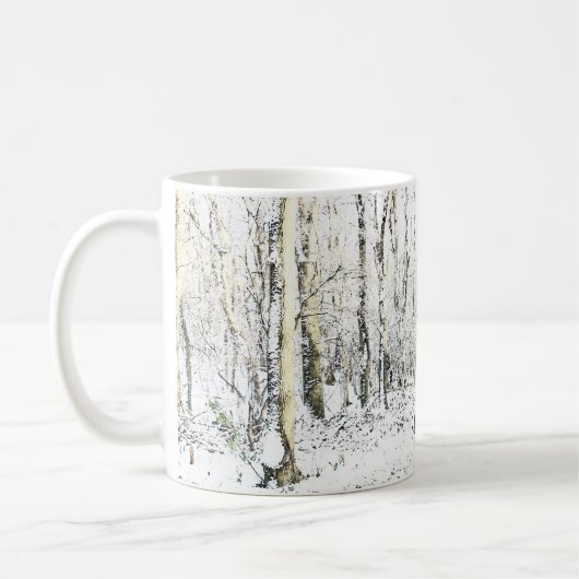 Rustieke waterverf wintersneeuw bos monogrammed koffiemok (Links)