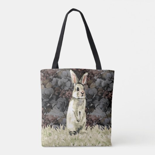 Rustieke Waterverf Wit Konijn Bloemen Tote Bag (Achterkant)