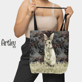 Rustieke Waterverf Wit Konijn Bloemen Tote Bag