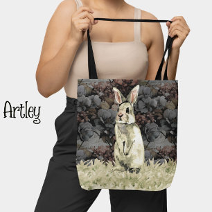 Rustieke Waterverf Wit Konijn Bloemen Tote Bag