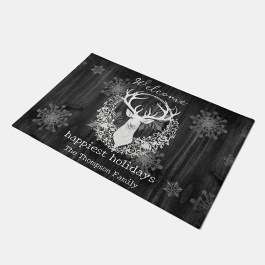 Rustieke Waterverf Wit Rendier Gepersonaliseerd Deurmat (Schuin)
