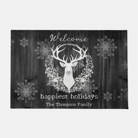 Rustieke Waterverf Wit Rendier Gepersonaliseerd Deurmat (Voorkant)