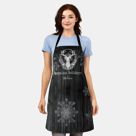 Rustieke Waterverf Wit Rendier Gepersonaliseerd Schort (Gedragen)