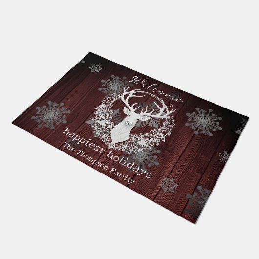 Rustieke Waterverf Wit Rendier Gepersonaliseerde R Deurmat (Schuin)