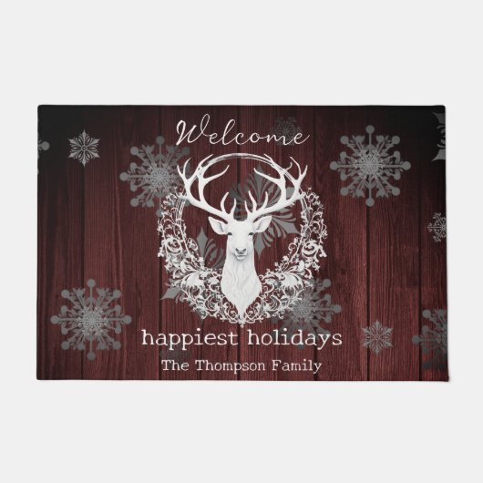 Rustieke Waterverf Wit Rendier Gepersonaliseerde R Deurmat (Voorkant)