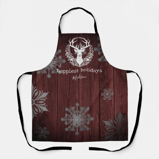 Rustieke Waterverf Wit Rendier Gepersonaliseerde R Schort (Voorkant)