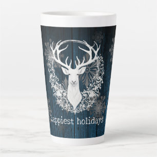 Rustieke Waterverf Witte Rendieren Blauw Latte Mok