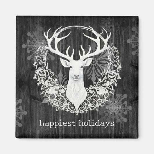 Rustieke Waterverf Witte Rendieren Magneet (Voorkant)