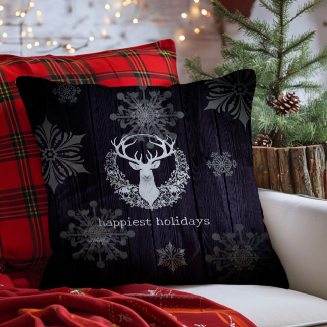 Rustieke Waterverf Witte Rendieren | Paars Kussen (Purple Rustic Watercolor White Reindeer Throw Pillow)