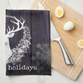 Rustieke Waterverf Witte Rendieren | Paars Theedoek (Quarter Fold)
