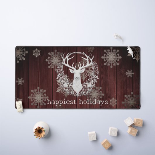 Rustieke Waterverf Witte Rendieren | Red Bureaumat (Kindertafel)