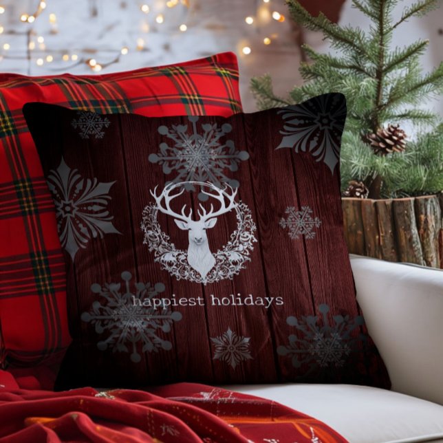 Rustieke Waterverf Witte Rendieren | Red Kussen (Red Rustic Watercolor White Reindeer Throw Pillow)