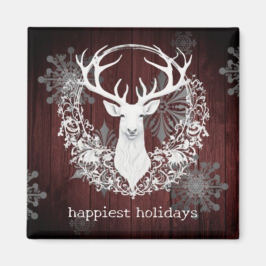 Rustieke Waterverf Witte Rendieren | Red Magneet (Voorkant)