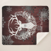 Rustieke Waterverf Witte Rendieren | Red Sherpa Deken (Voorkant (horizontaal))