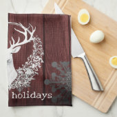 Rustieke Waterverf Witte Rendieren | Red Theedoek (Quarter Fold)