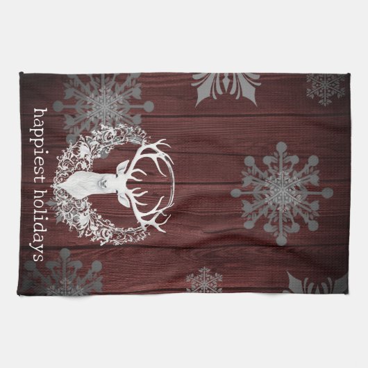 Rustieke Waterverf Witte Rendieren | Red Theedoek (Horizontaal)