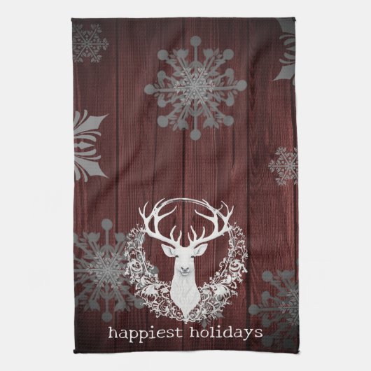 Rustieke Waterverf Witte Rendieren | Red Theedoek (Verticaal)