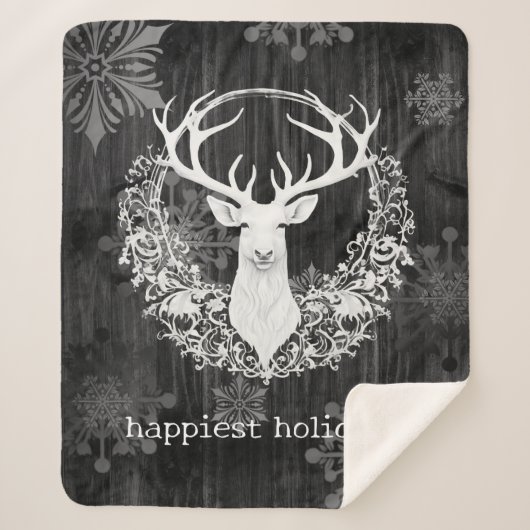 Rustieke Waterverf Witte Rendieren Sherpa Deken (Voorkant)
