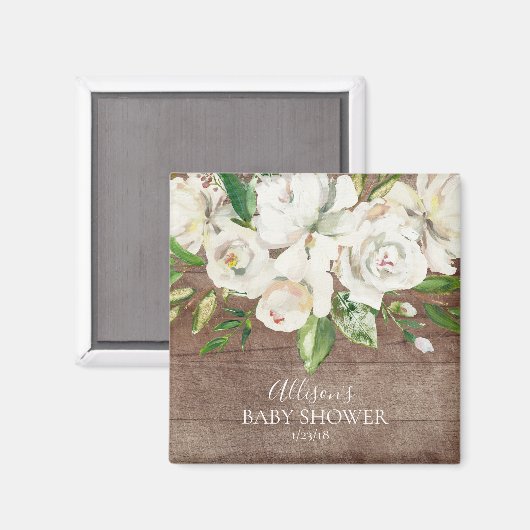 Rustieke Waterverf Witte Rozen Douche Favor Magnet (Voorkant / Achterkant)