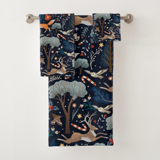 Rustieke Waterverf Woodland Animals Trees Christma Bad Handdoek (Insitu)