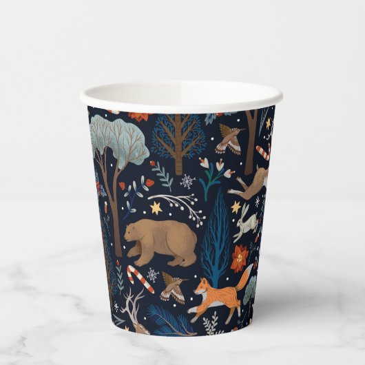 Rustieke Waterverf Woodland Animals Trees Christma Papieren Bekers (Links)