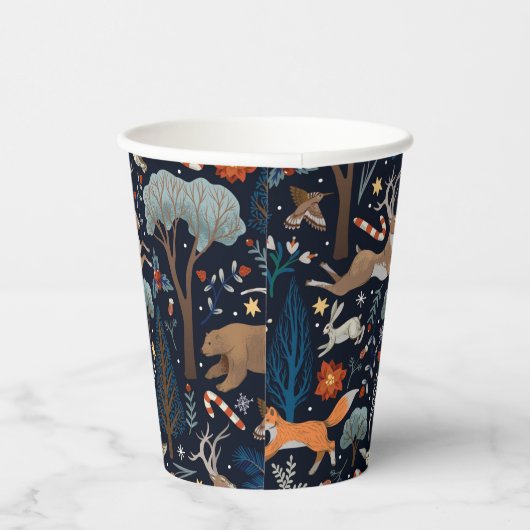 Rustieke Waterverf Woodland Animals Trees Christma Papieren Bekers (Rechts)