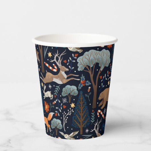 Rustieke Waterverf Woodland Animals Trees Christma Papieren Bekers (Voorkant)
