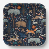 Rustieke Waterverf Woodland Animals Trees Christma Papieren Bordje (Voorkant)