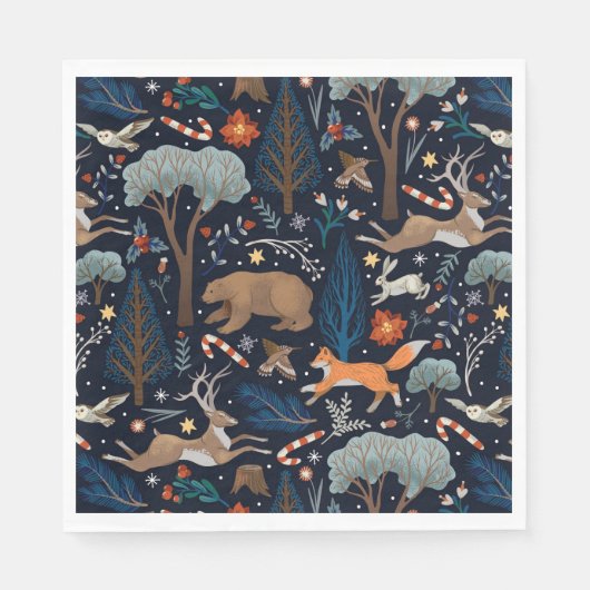 Rustieke Waterverf Woodland Animals Trees Christma Servet (Voorkant)