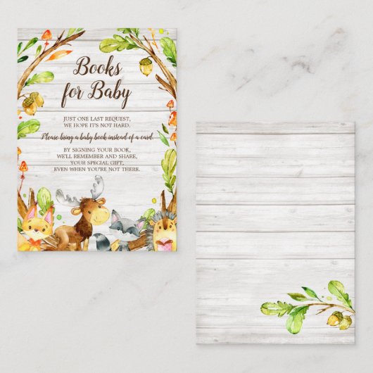 Rustieke Waterverf Woodland Baby Boek Aanvraag Informatiekaartje (Voorkant / Achterkant)
