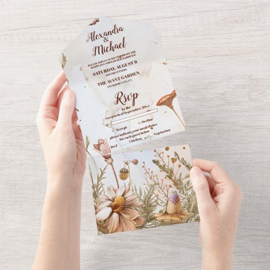 Rustieke Waterverf Woodland bruiloft All In One Uitnodiging (Afscheurbaar)