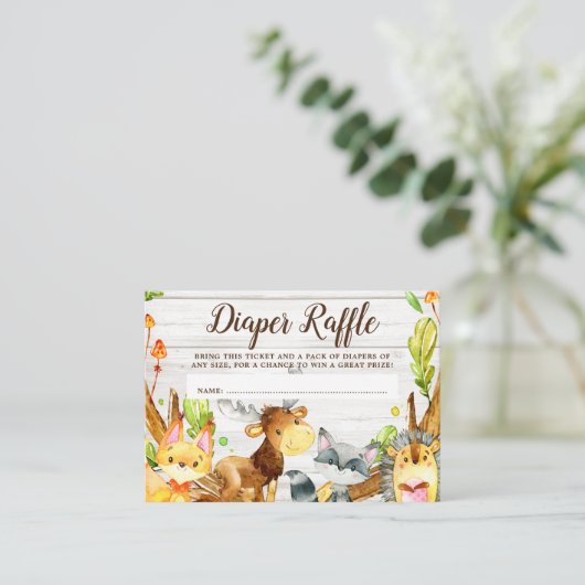 Rustieke Waterverf Woodland Dieren Luier Raffle Informatiekaartje (Staand voorkant)