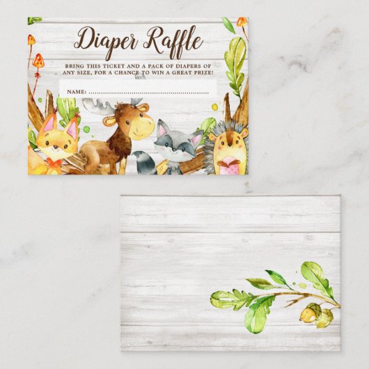 Rustieke Waterverf Woodland Dieren Luier Raffle Informatiekaartje (Voorkant / Achterkant)