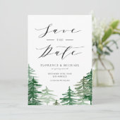 Rustieke Waterverf Woodland Green Forest QR-code Save The Date (Staand voorkant)