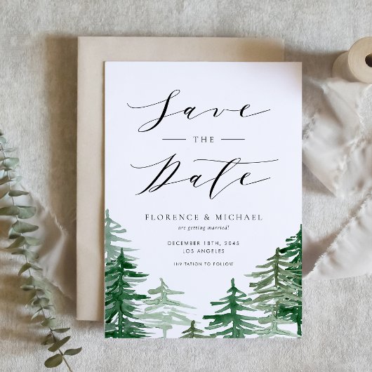 Rustieke Waterverf Woodland Green Forest QR-code Save The Date