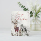 Rustieke Waterverf Woodland Herten in Sneeuw Kerst Feestdagenkaart (Staand voorkant)