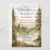 Rustieke Waterverf Woodland Lake Adventure Wedding Kaart (Voorkant)