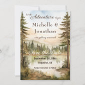Rustieke Waterverf Woodland Lake Adventure Wedding Save The Date (Voorkant)