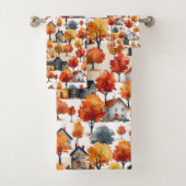 Rustieke Waterverf Woodland Village Pattern Bad Handdoek (Insitu)