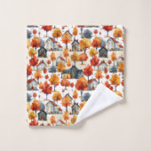 Rustieke Waterverf Woodland Village Pattern Bad Handdoek (Wasdoekje)