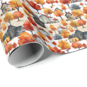 Rustieke Waterverf Woodland Village Pattern Cadeaupapier (Rol Hoek)