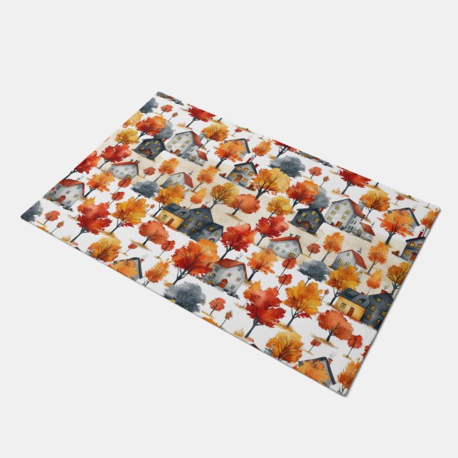 Rustieke Waterverf Woodland Village Pattern Deurmat (Schuin)