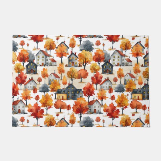 Rustieke Waterverf Woodland Village Pattern Deurmat (Voorkant)