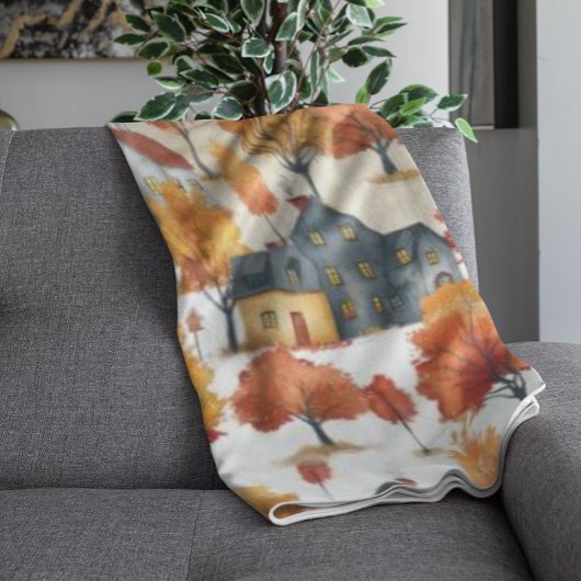 Rustieke Waterverf Woodland Village Pattern Fleece Deken